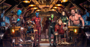 The Cast of Guardians of The Galaxy, from left to right, Michael Rooker as Yondu, Rocket, Karen Gillan as Nebula, Zoey Saldana as Gamora, Chris Pratt as Star-Lord, Pom Klementieff as Mantis, and Dave Bautista, Drax the Destroyer and Baby Groot photographed exclusively for Entertainment Weekly on May 23, 2016 in Atlanta, Georgia.